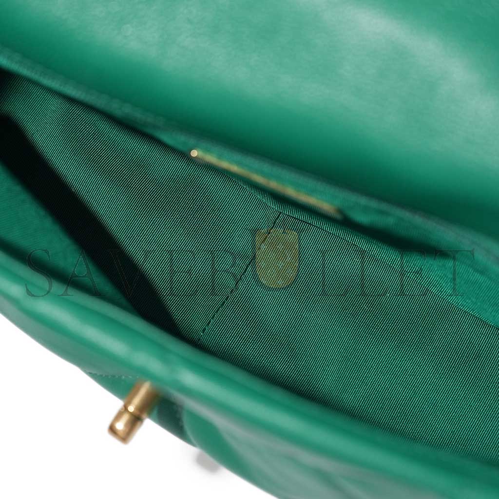 CHANEL GREEN QUILTED LAMBSKIN CHANEL 19 FLAP GOLD AND RUTHENIUM HARDWARE AS1160 (26*16*9cm)